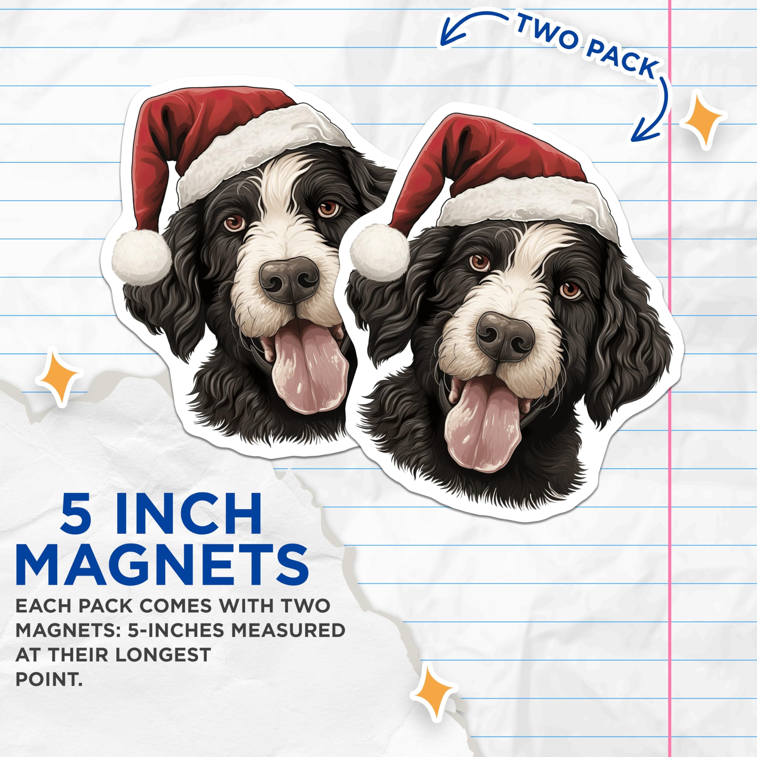(2 Pack) Christmas Dog Magnets - Santa Hat Canine Decor - Bernese Mountain Dog Art - Seasonal Refrigerator Magnets - 5 Inches On Longest Side - Thick Durable Magnet - Made in USA - MAG23543