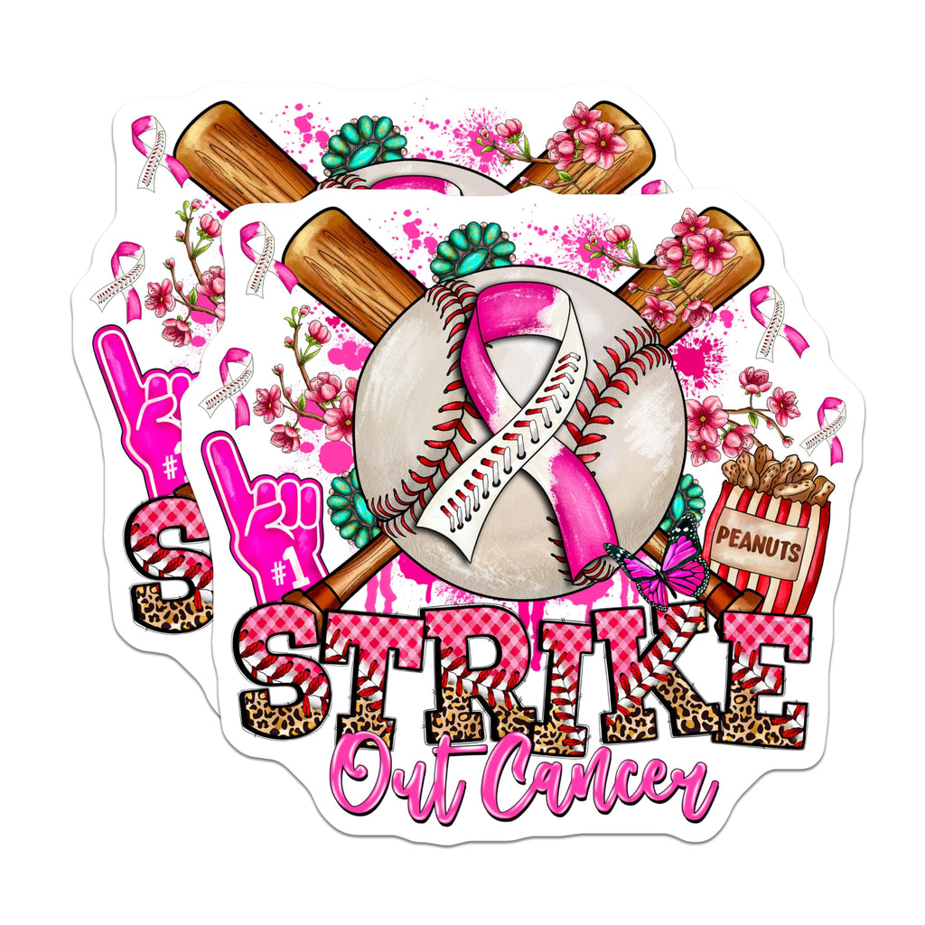 (2 Pack) Breast Cancer Awareness Magnets - Baseball Support - Strike Out Cancer Pink Ribbon - 5 Inches On Longest Side - Thick Durable Magnet - Made in USA - MAG29964
