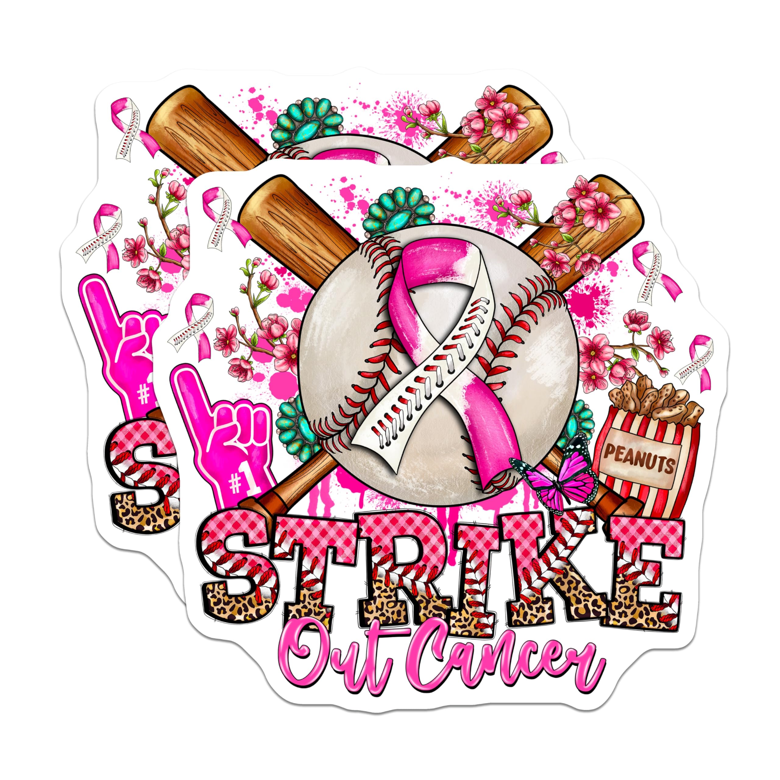 (2 Pack) Breast Cancer Awareness Magnets - Baseball Support - Strike Out Cancer Pink Ribbon - 5 Inches On Longest Side - Thick Durable Magnet - Made in USA - MAG29964