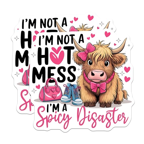 (2 Pack) Funny Cow Stickers - Animal Lover - Cute Pun - Spicy Disaster - Adorable Farm Animal - 5" On Longest Side - Sticks to Smooth Flat Surfaces - Made in USA - BMCS5105