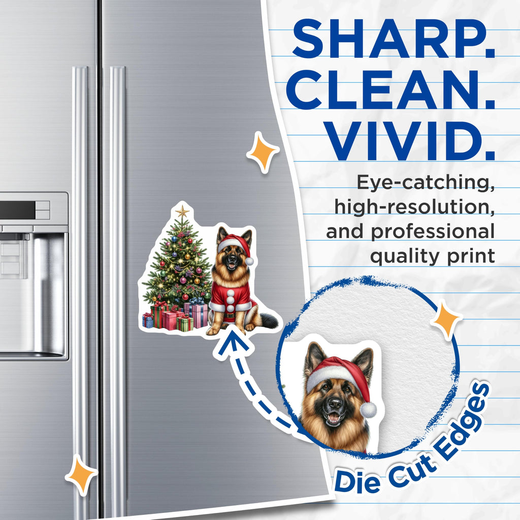(2 Pack) German Shepherd Christmas Magnets - Holiday Dog Decor - Santa Pet Lover Accessory - 5 Inches On Longest Side - Thick Durable Magnet - Made in USA - MAG27642