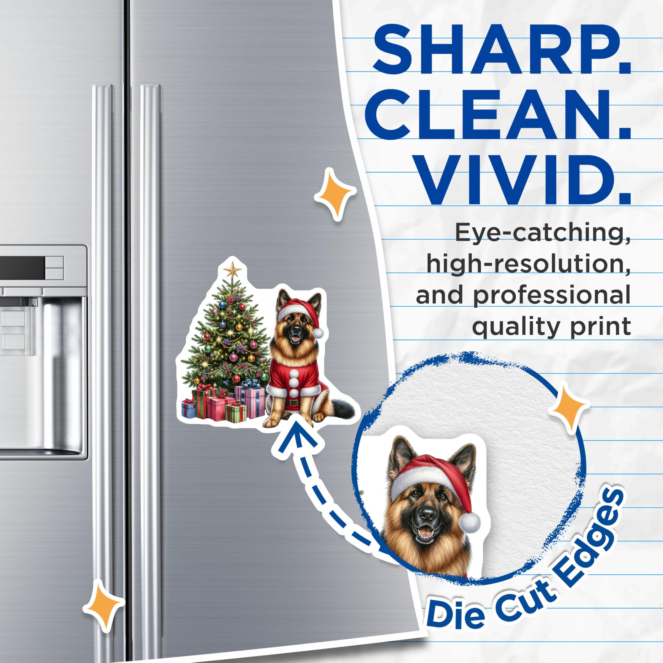 (2 Pack) German Shepherd Christmas Magnets - Holiday Dog Decor - Santa Pet Lover Accessory - 5 Inches On Longest Side - Thick Durable Magnet - Made in USA - MAG27642