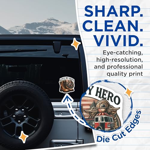 (2 Pack) Love My Hero Stickers - Patriotic Boots - Firefighter Hero - Honoring Bravery - 5" On Longest Side - Sticks to Smooth Flat Surfaces - Made in USA - BMCS7254