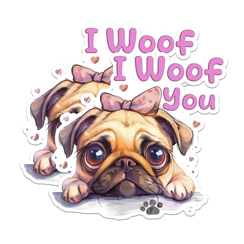 (2 Packs) I Woof You Pug Magnets - Cute Pug Dog Breed Magnets - 5 Inches On Longest Side - Premium Magnet - for Fridges, Toolboxes, Cars - Made in USA - MAG2346