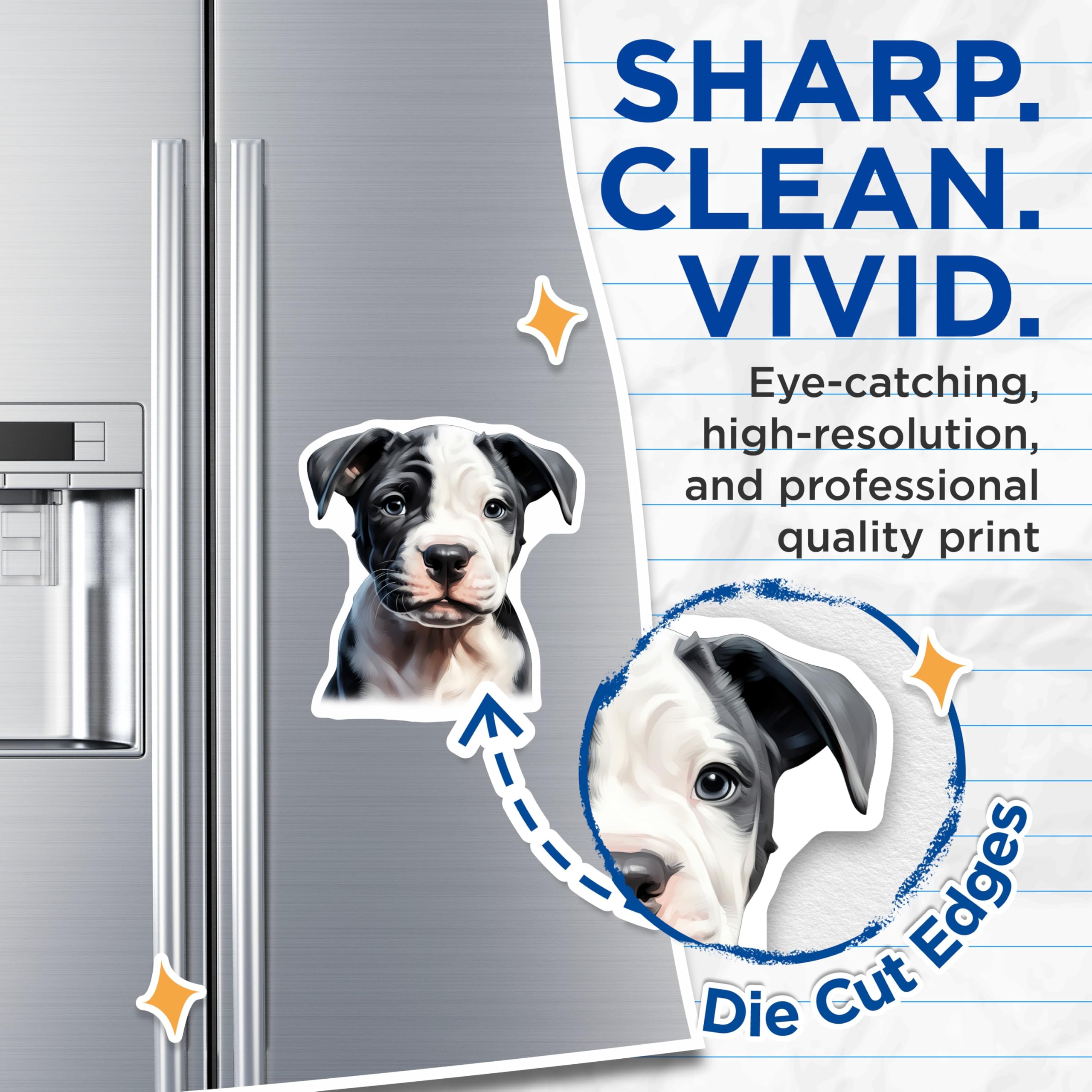 (2 Pack) Pitbull Puppy Magnets - Dog Lover Pet Portrait - Animal Fridge Decor - Pet Parent Kitchen Accent - 5 Inches On Longest Side - Thick Durable Magnet - Made in USA - MAG28120