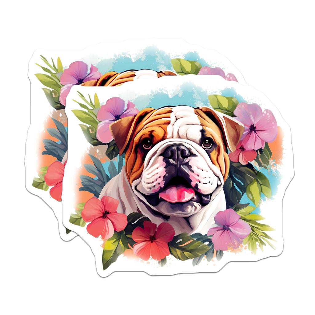 (2 Pack) Bulldog Magnets - Floral Dog Decor - Pet Lover Kitchen Appliance Accessories - 5 Inches On Longest Side - Thick Durable Magnet - Made in USA - MAG25066