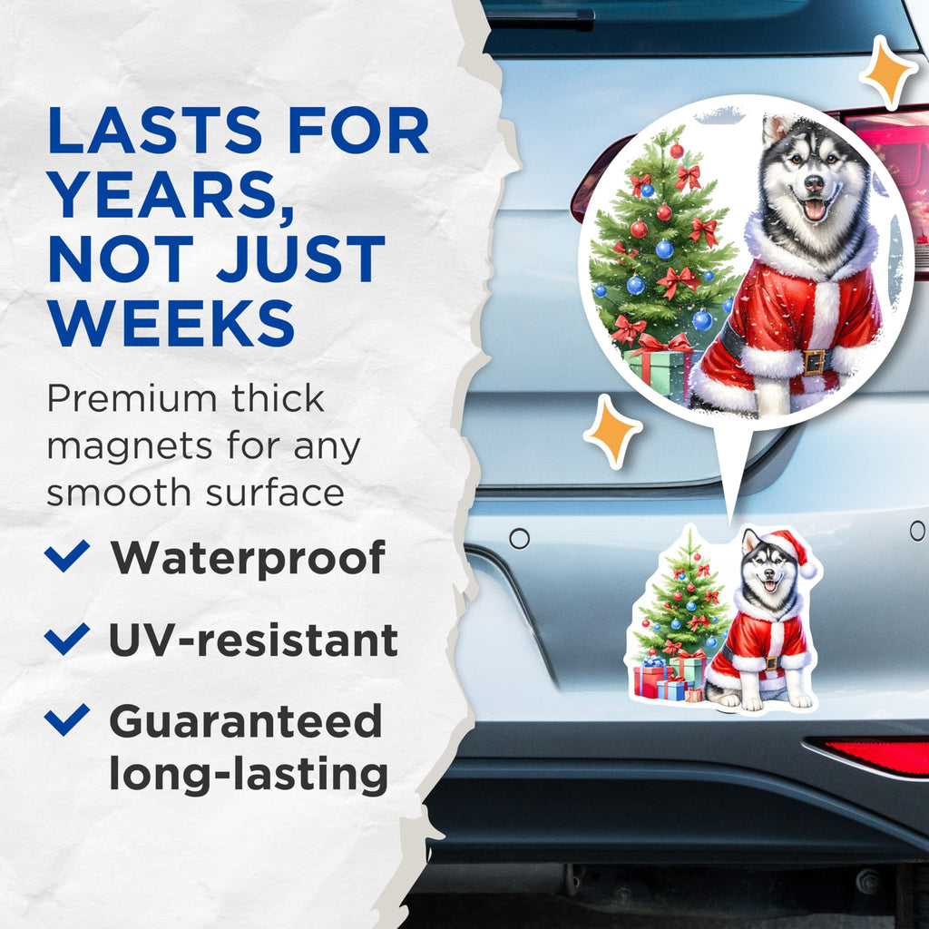 (2 Pack) Santa Husky Magnets - Christmas Dog Decor - Holiday Pet Lover - Festive Kitchen Home Accents - 5 Inches On Longest Side - Thick Durable Magnet - Made in USA - MAG29705