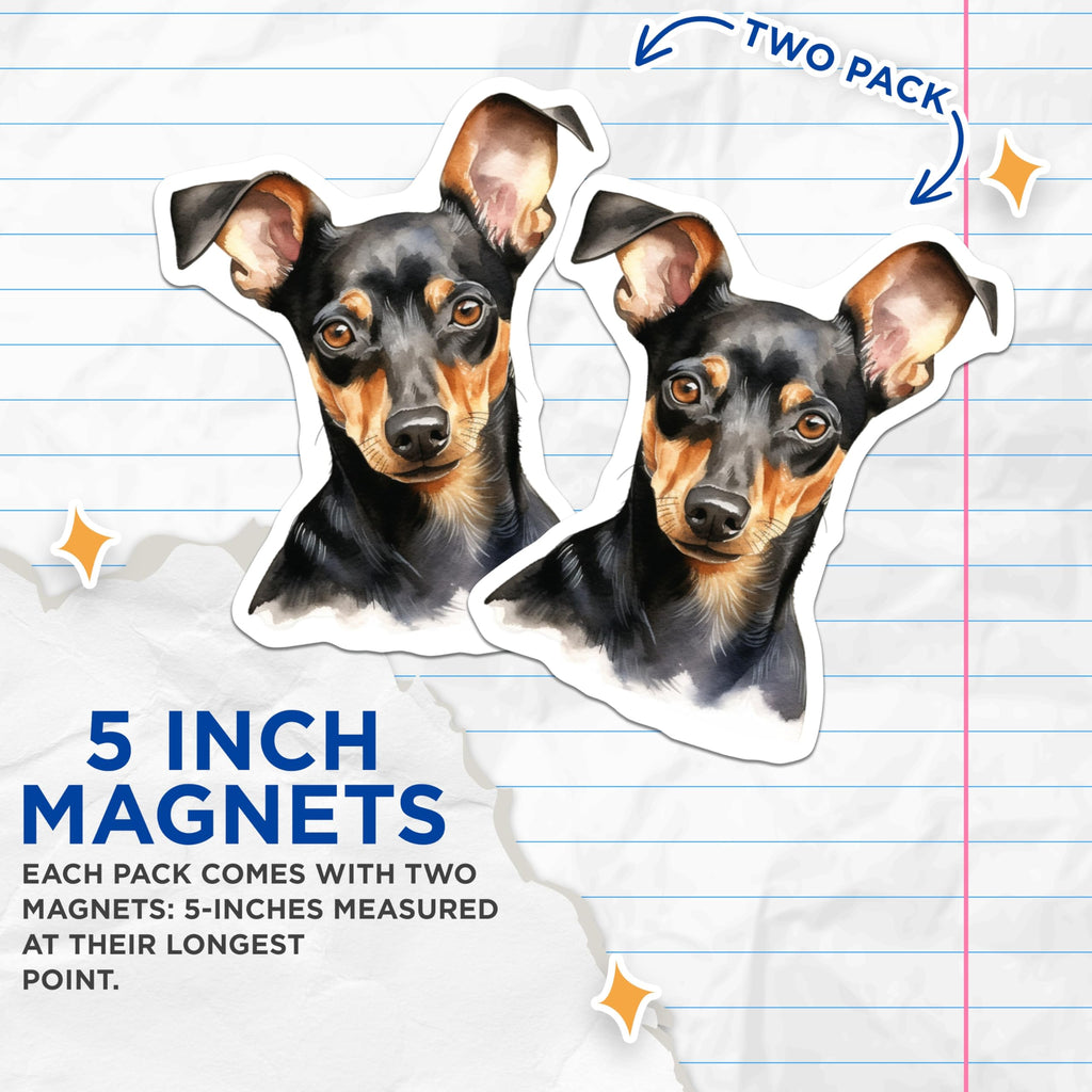 (2 Pack) Miniature Pinscher Magnets - Min Pin Dog Lover Decor - Pet Parent Kitchen Magnets - 5 Inches On Longest Side - Thick Durable Magnet - Made in USA - MAG25500