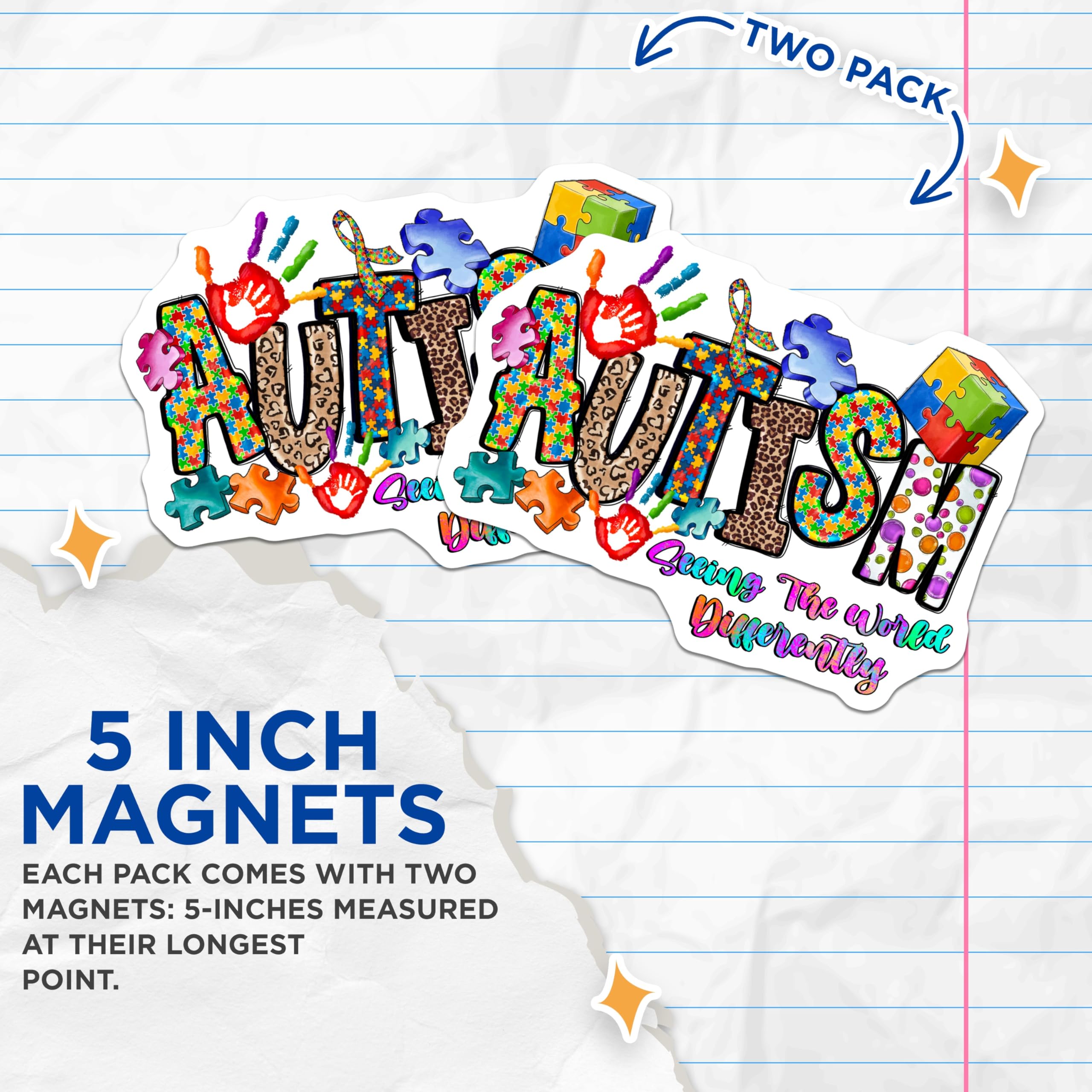 (2 Pack) Autism Awareness Magnets - Seeing World Differently - Neurodiversity Puzzle Pieces - Colorful Support Magnets - 5 Inches On Longest Side - Thick Durable Magnet - Made in USA - MAG29523