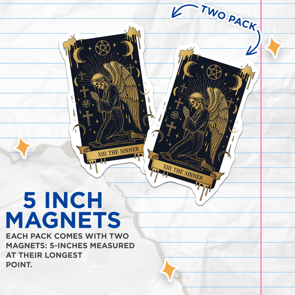 (2 Pack) Skeleton Angel Magnets - XIII The Sinner Gothic Occult Art - Dark Fantasy Macabre Celestial Decor - 5 Inches On Longest Side - Thick Durable Magnet - Made in USA - MAG19320