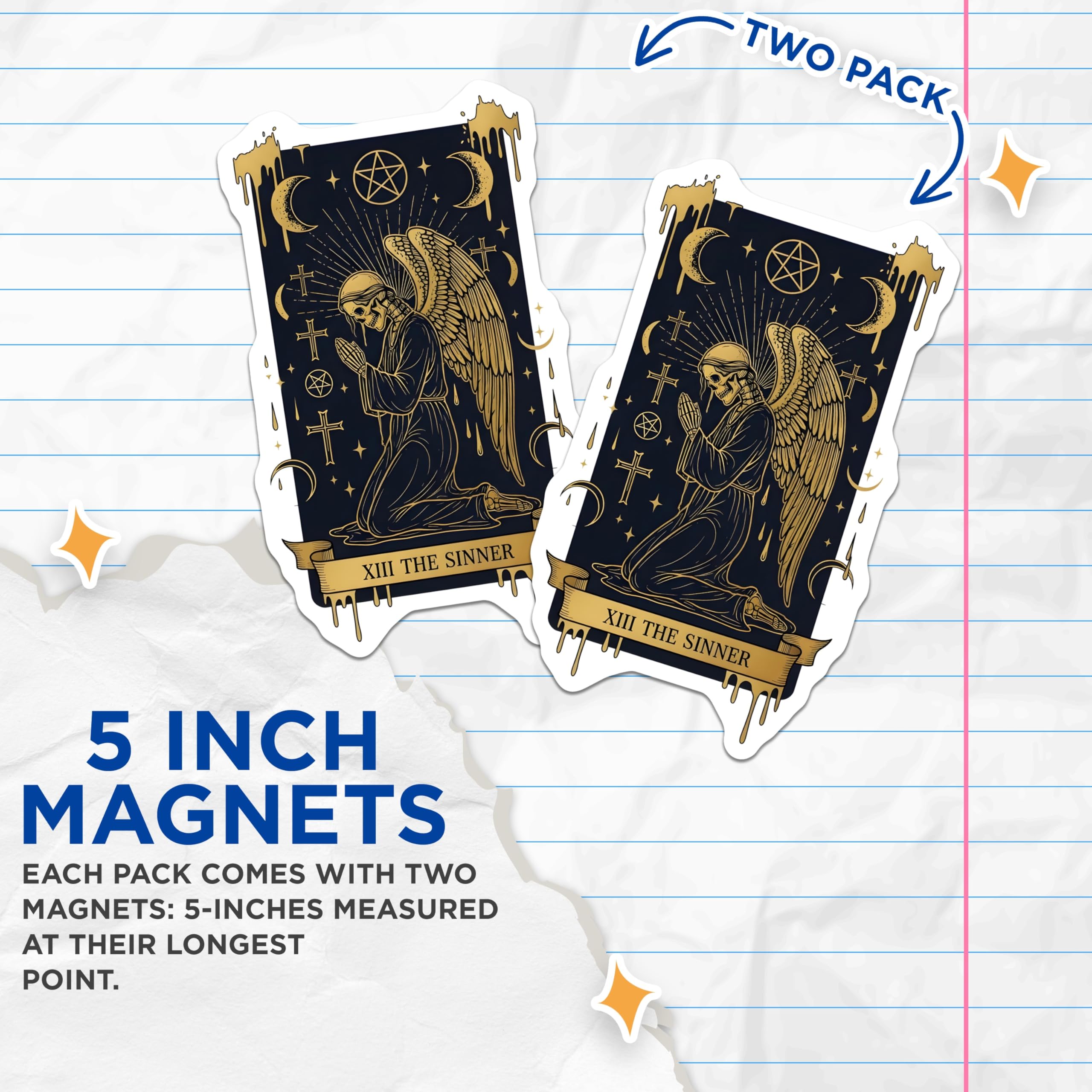 (2 Pack) Skeleton Angel Magnets - XIII The Sinner Gothic Occult Art - Dark Fantasy Macabre Celestial Decor - 5 Inches On Longest Side - Thick Durable Magnet - Made in USA - MAG19320