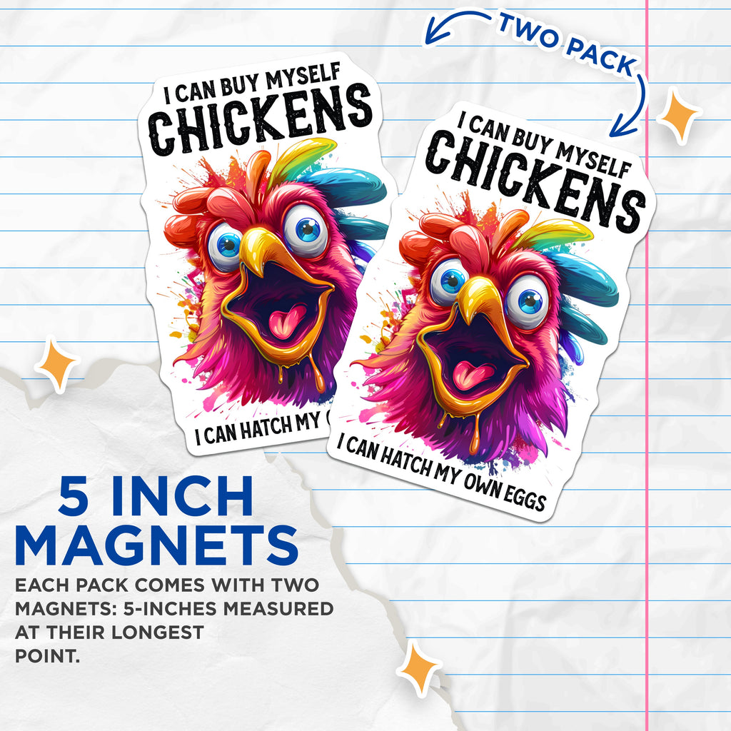 (2 Pack) Quirky Chicken Magnets - Farmhouse Decor - Funny Animal Design - Homestead Kitchen - 5 Inches On Longest Side - Thick Durable Magnet - Made in USA - MAG36724