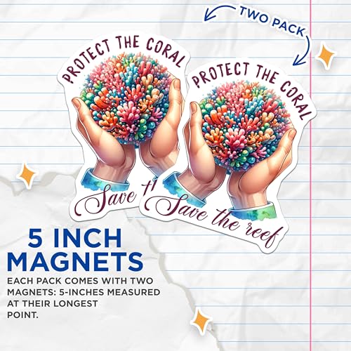 (2 Pack) Protect The Coral Magnets - Save The Reef - Conservation Efforts - Eco-Friendly Decor - 5" On Longest Side - for Cars, Fridges, Toolboxes - Made in USA - MAG7965