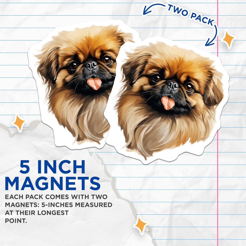 (2 Pack) Pekingese Dog Magnets - Cute Fluffy Pet Art - Dog Mom Fridge Decor for Pet Lovers - 5 Inches On Longest Side - Thick Durable Magnet - Made in USA - MAG30571