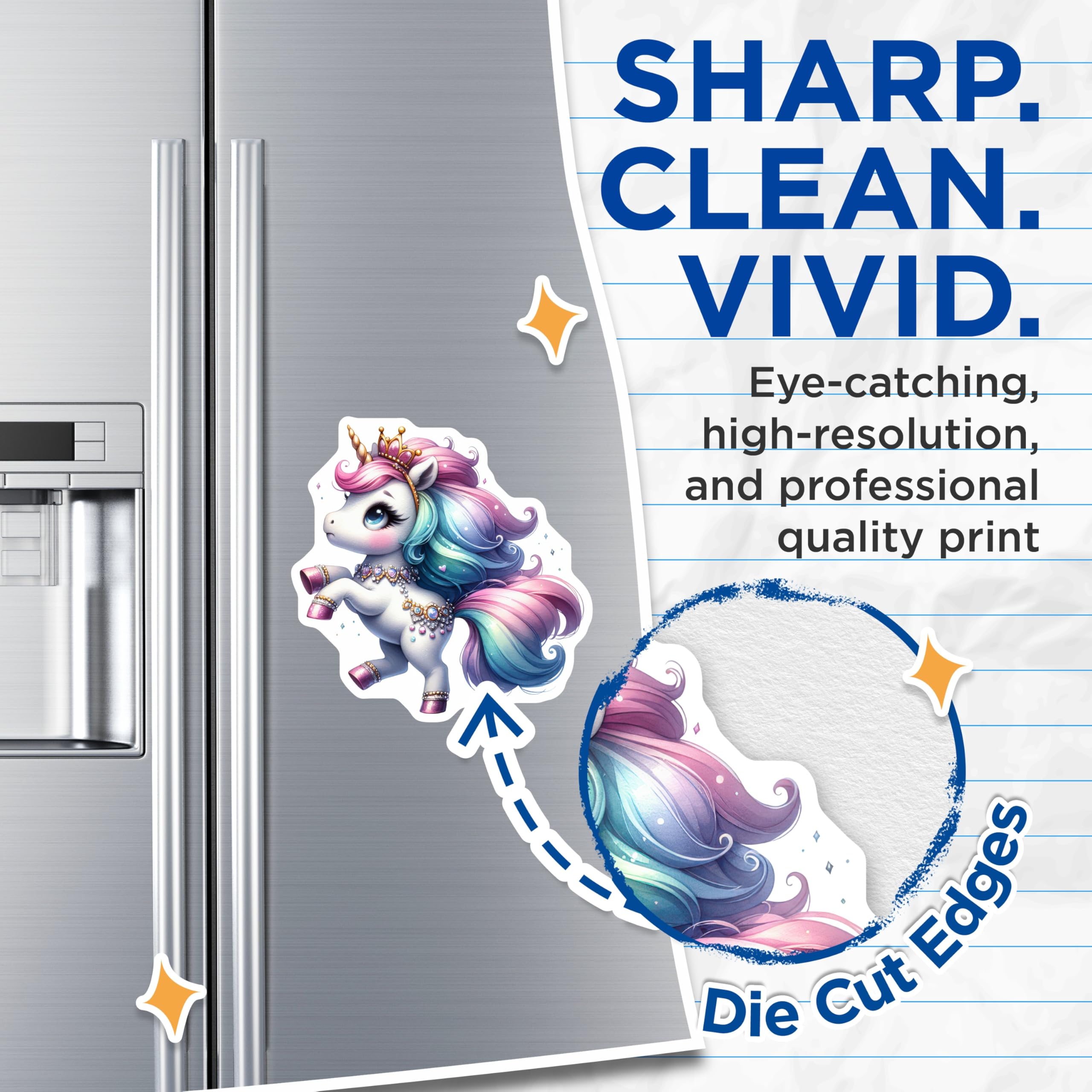 (2 Pack) Charming Princess Unicorn Magnets - Rainbow Mane Magical Creature - Enchanting Kawaii Aesthetic Decor for Kids - 5 Inches On Longest Side - Thick Durable Magnet - Made in USA - MAG21528