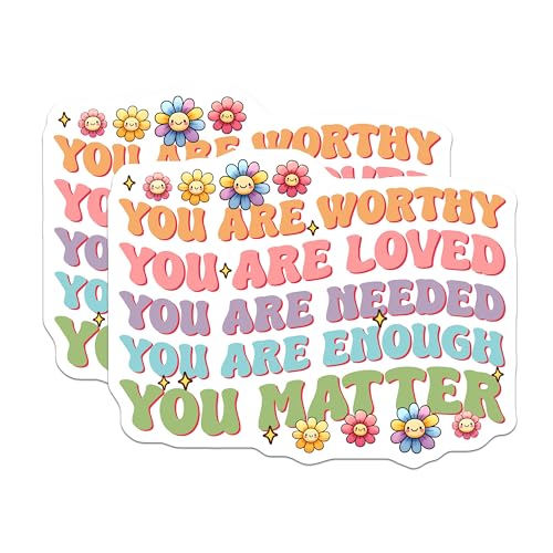 (2 Pack) You are Worthy Stickers - Motivational Quotes - Inspirational Words - Positive Affirmations - 5" On Longest Side - Sticks to Smooth Flat Surfaces - Made in USA - BMCS8239