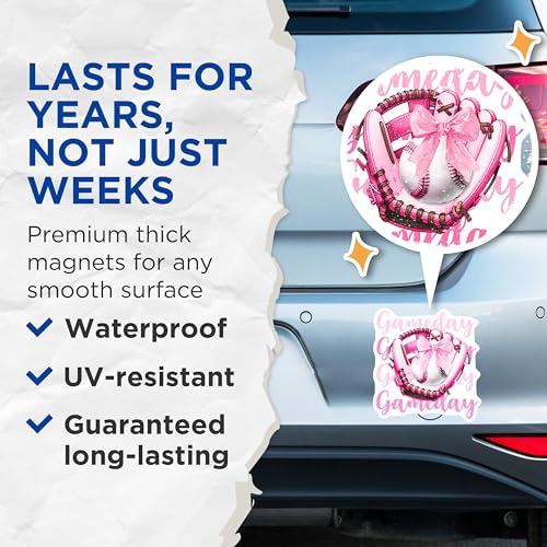(2 Pack) Gameday Pink Baseball Glove Magnets - Softball Enthusiast Magnets - Sports Lover Car Magnets - 5" On Longest Side - for Cars, Refrigerators, Toolboxes, Lockers - Made in USA BMCS3401