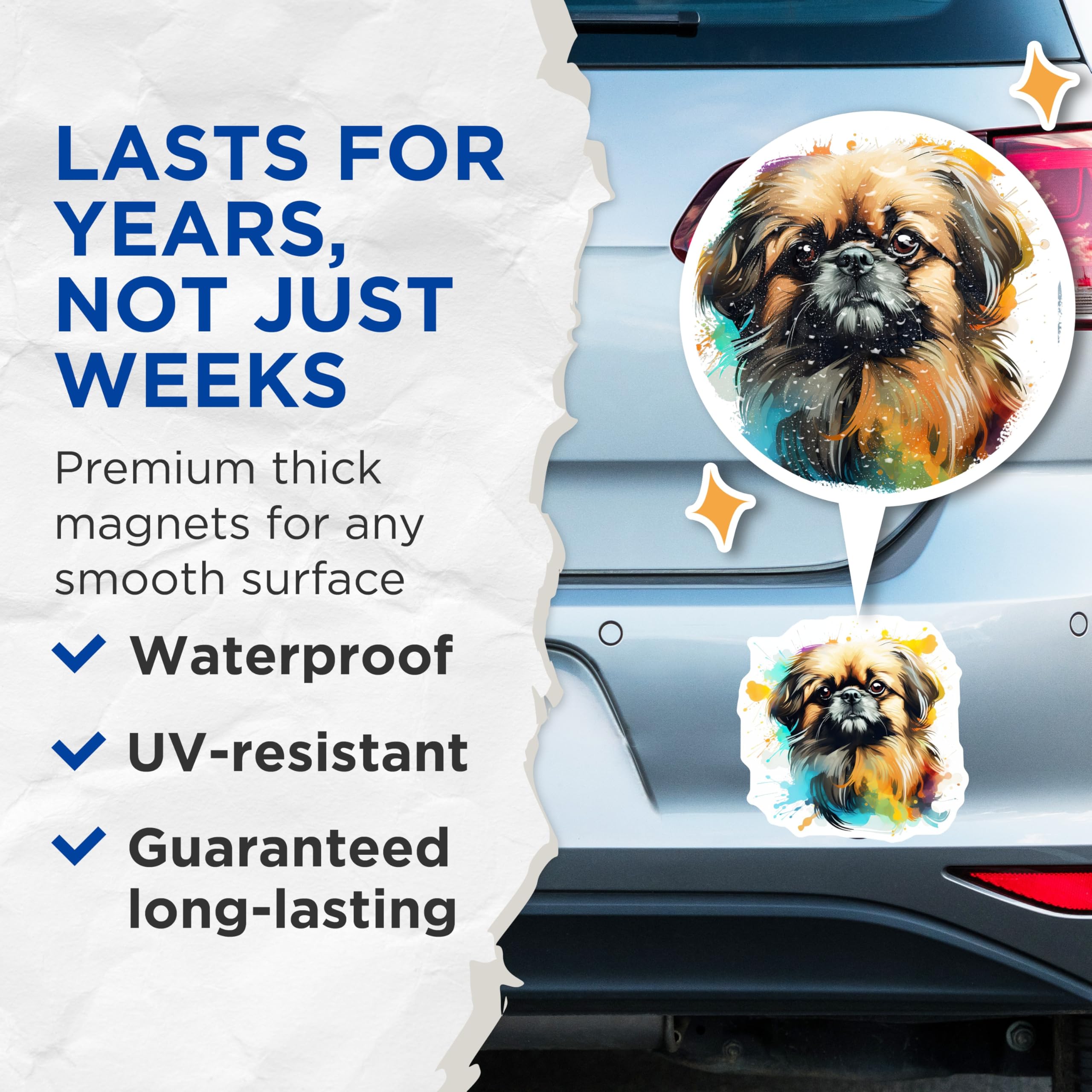 (2 Pack) Pekingese Dog Magnets - Watercolor Pet Art - Dog Lover Decor - Cute Animal Fridge Magnets - 5 Inches On Longest Side - Thick Durable Magnet - Made in USA - MAG30079