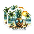 (2 Pack) Aloha Beaches Stickers - Tropical Pineapple Sticker - Beach Vacation Sticker - Summer Vibes Sticker - 5" On Longest Side - Sticks to Smooth Flat Surfaces - Made in USA - BMCS6252