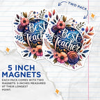 (2 Pack) Best Teacher Magnets - Floral Design - Teacher Appreciation - School - Great for Classroom - Inspirational Magnets - 5" On Longest Side - for Cars, Fridges, Toolboxes - Made in USA - MAG4414