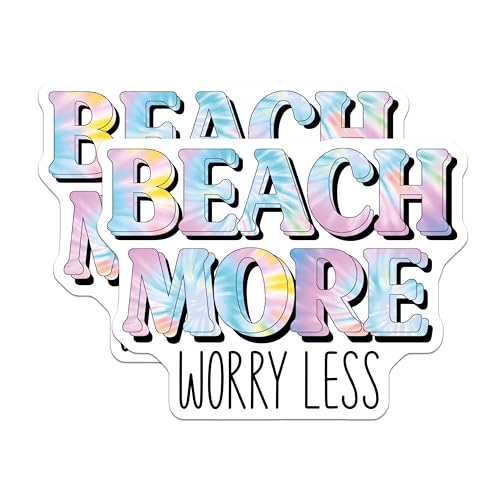(2 Pack) Beach More Worry Less Magnets - Inspirational Quote Magnets - Motivational - 5" On Longest Side - for Cars, Fridges, Toolboxes - Made in USA - MAG3870
