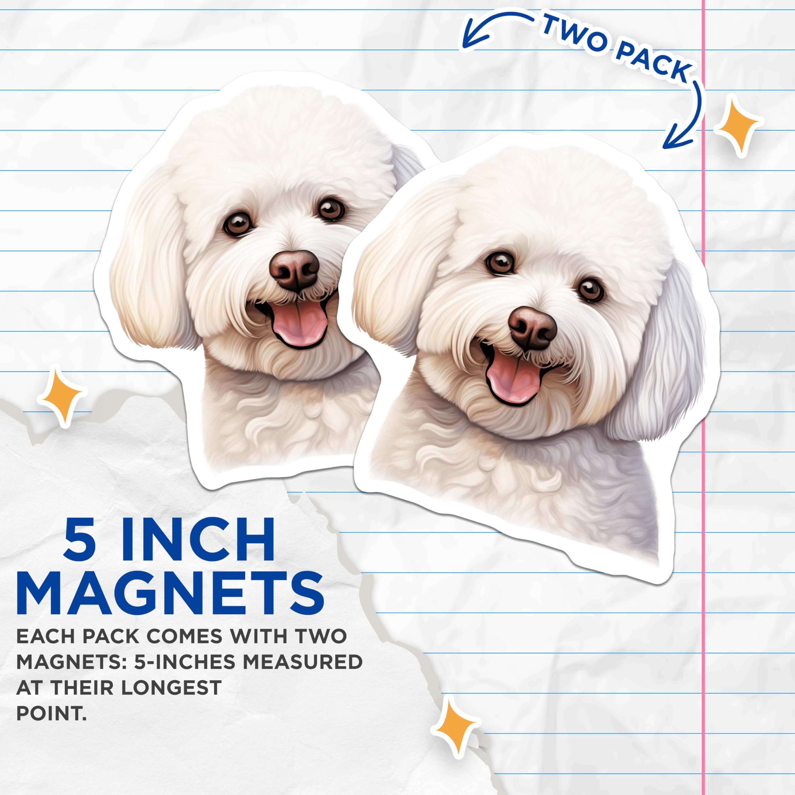 (2 Pack) Bichon Frise Dog Magnets - White Fluffy Puppy Lover Decor - Pet Parent Refrigerator Art - 5 Inches On Longest Side - Thick Durable Magnet - Made in USA - MAG27701