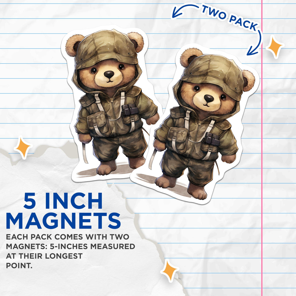 (2 Pack) Soldier Bear Magnets - Military Bear Decor - Armed Forces Bear Magnet - 5" On Longest Side - Premium Magnet - for Cars, Refrigerators, Toolboxes, Lockers - Made in USA - MAG17107