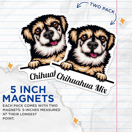 (2 Pack) Chihuahua Mix Magnets - Cute Dog Magnets - Animal Refrigerator Magnets - 5" On Longest Side - for Cars, Fridges, Toolboxes - Made in USA - MAG4214