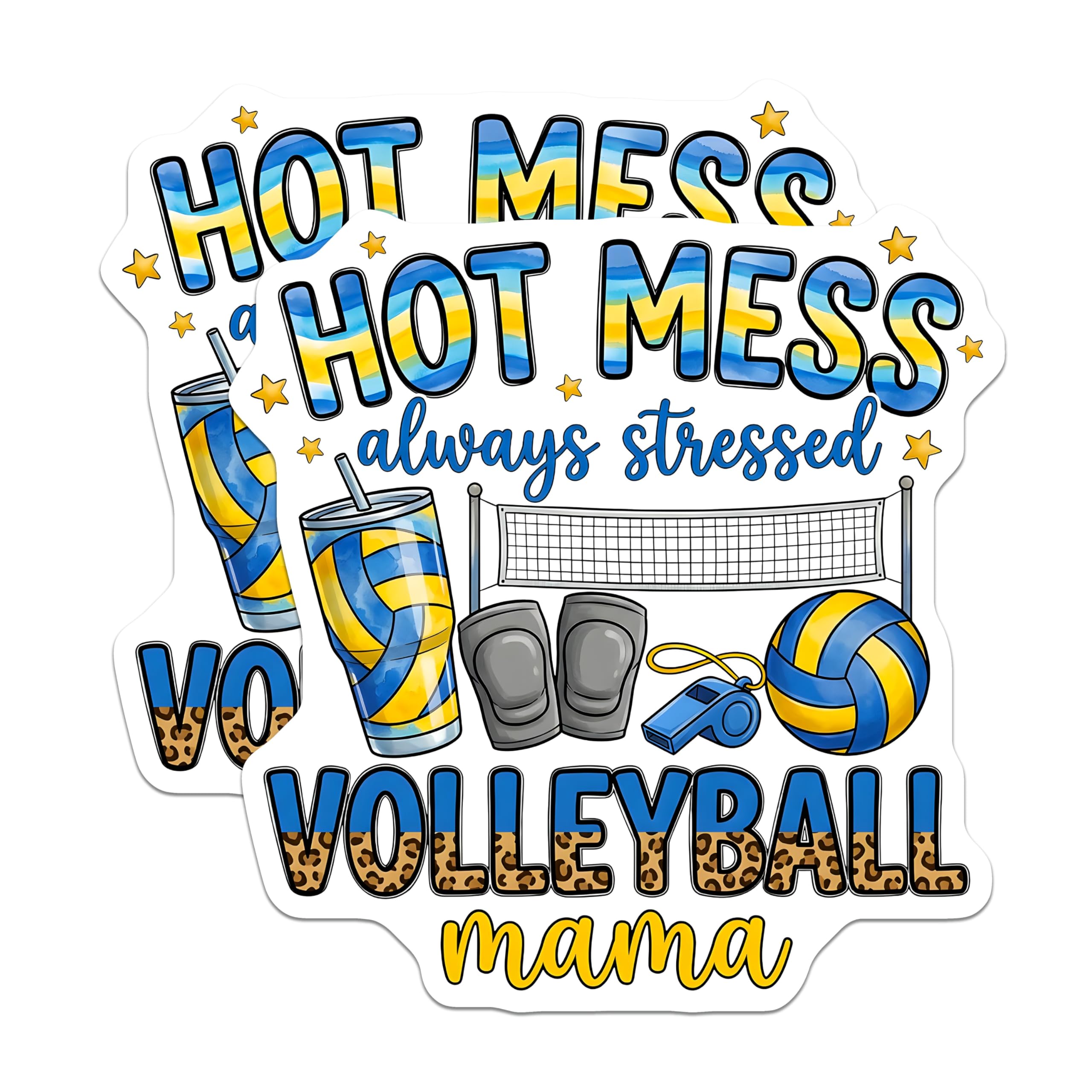 (2 Pack) Hot Mess Volleyball Mama Magnets - Always Stressed Volleyball Mom - Sports Parent Fridge Decal - 5 Inches On Longest Side - Thick Durable Magnet - Made in USA - MAG27248
