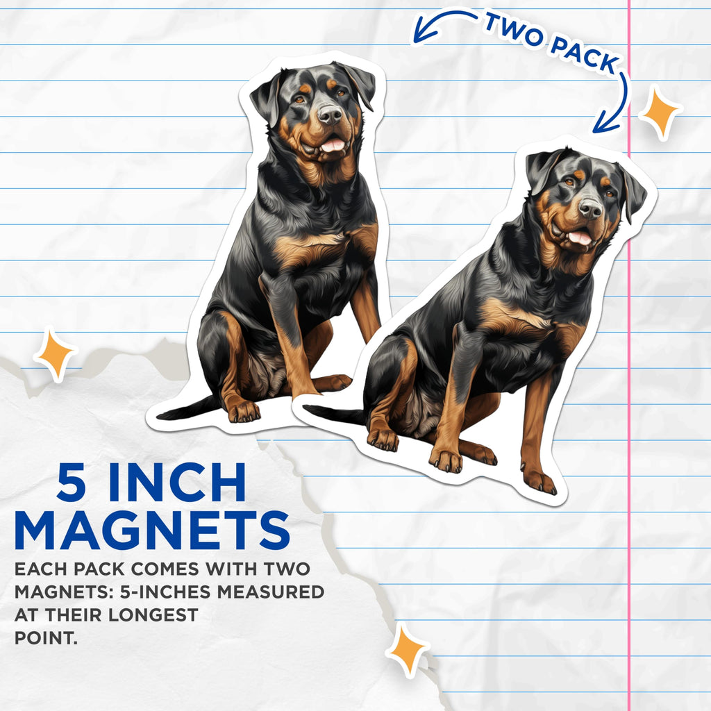 (2 Pack) Rottweiler Magnets - Rottie Dog Lover - Canine Breed Decor - 5 Inches On Longest Side - Thick Durable Magnet - Made in USA - MAG30206