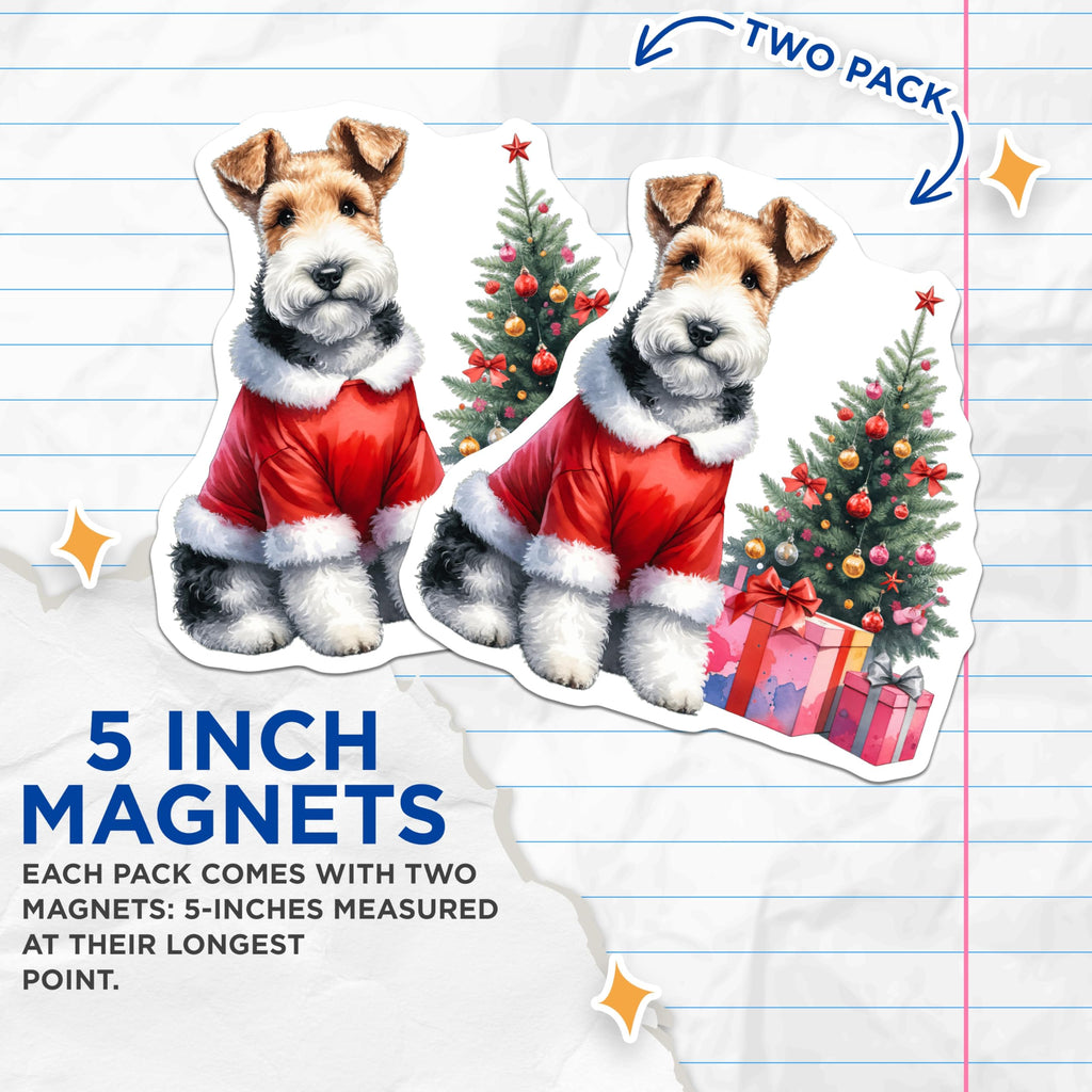 (2 Pack) Christmas Dog Magnets - Santa Fox Terrier Art - Holiday Pet Decor - Refrigerator Accent - 5 Inches On Longest Side - Thick Durable Magnet - Made in USA - MAG28764