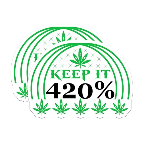 (2 Pack) Keep It 420 Stickers - Cannabis Leaf - 420% Decal - 5" On Longest Side - Sticks to Smooth Flat Surfaces - Made in USA - BMCS8938 - Marijuana Design