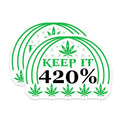 (2 Pack) Keep It 420 Stickers - Cannabis Leaf - 420% Decal - 5" On Longest Side - Sticks to Smooth Flat Surfaces - Made in USA - BMCS8938 - Marijuana Design