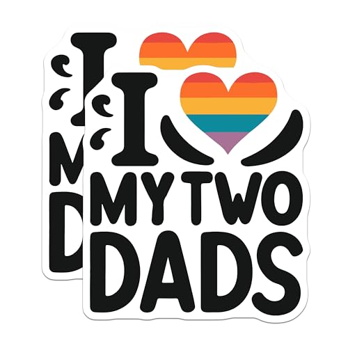 (2 Pack) LGBTQ+ Pride Stickers - I Love My Two Dads - Equality Stickers - Gay Pride Stickers - Inclusive Family - 5" On Longest Side - Sticks to Smooth Flat Surfaces - Made in USA - BMCS5085