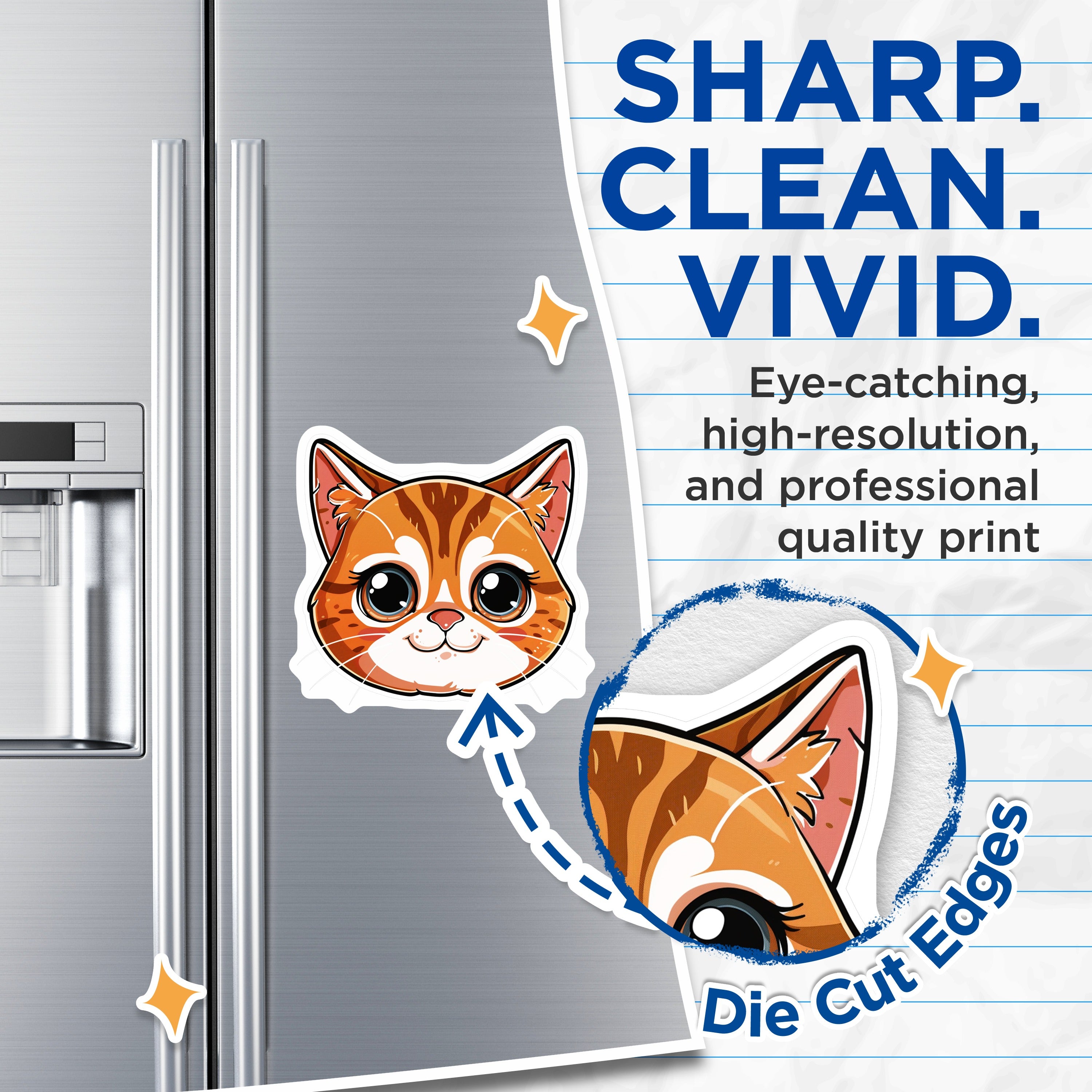 (2 Pack) Cute Orange Tabby Cat Magnets - Kawaii Kitty Decor - Animal Refrigerator Adornment - 5 Inches On Longest Side - Thick Durable Magnet - Made in USA - MAG36882