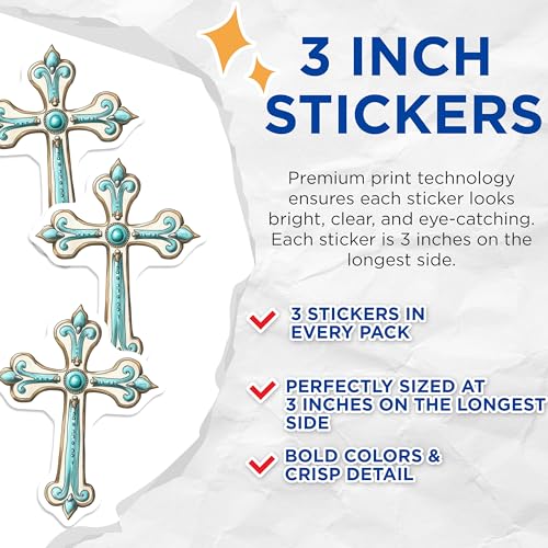 (3 Pack) Ornate Cross Decals - Vintage Cross Art - Religious Art Decal - 3 Inches On Longest Side - Easy Peel & Apply - Made in USA - 3MCS7493
