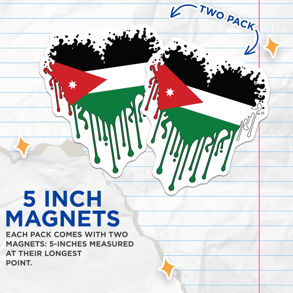(2 Pack) Jordan Flag Magnets - Jordanian Pride - Fridge Magnets Decor - 5" On Longest Side - Premium Magnet - for Cars, Refrigerators, Toolboxes, Lockers - Made in USA - MAG18850