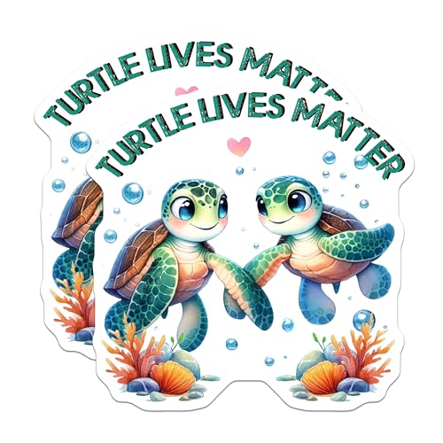 (2 Pack) Turtle Lives Matter Stickers - Environmental Awareness - Cute Sea Turtle - 5" On Longest Side - Sticks to Smooth Flat Surfaces - Made in USA - BMCS7961