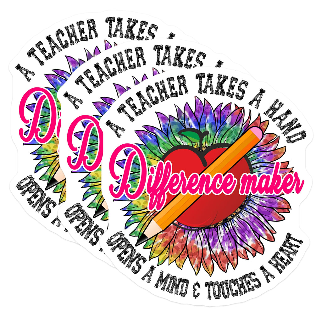 (3 Pack) Teacher Difference Maker Decals - Sunflower Apple Pencil - Educator Laptop Decals - 3 Inches On Longest Side - Easy Peel & Apply - Made in USA - 3MCS4486