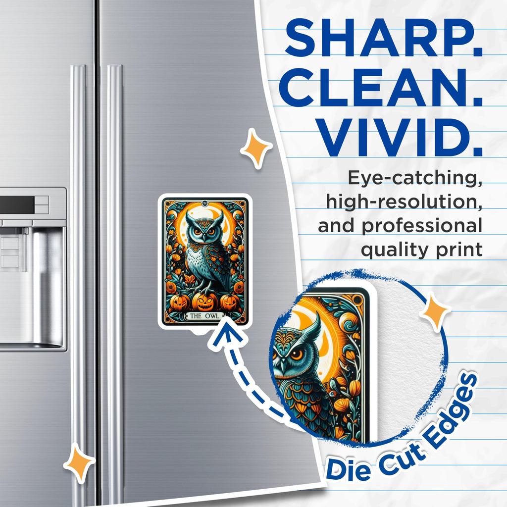 (2 Pack) Halloween Owl Magnets - Spooky Tarot Card Art - Pumpkin Fall Decor - Witchy Kitchen Fridge Magnets - 5 Inches On Longest Side - Thick Durable Magnet - Made in USA - MAG22641