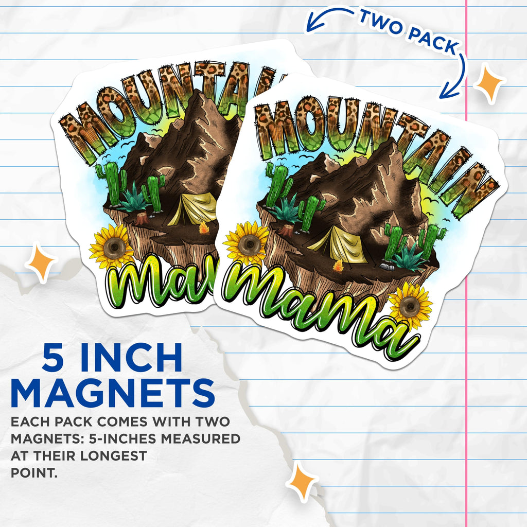 (2 Pack) Mountain Mama Magnets - Outdoor Adventure Decor - Boho Camping Accessories - 5 Inches On Longest Side - Thick Durable Magnet - Made in USA - MAG26226