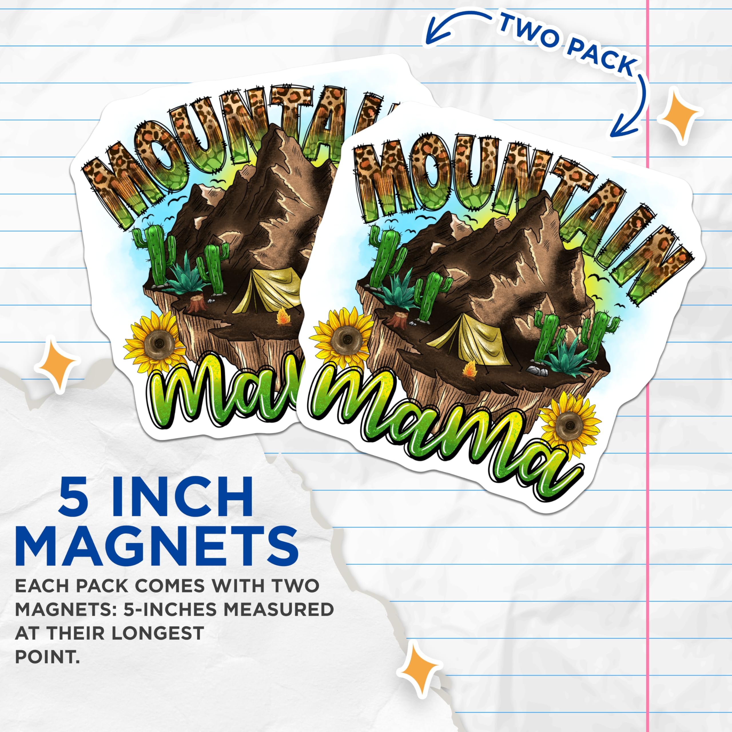 (2 Pack) Mountain Mama Magnets - Outdoor Adventure Decor - Boho Camping Accessories - 5 Inches On Longest Side - Thick Durable Magnet - Made in USA - MAG26226