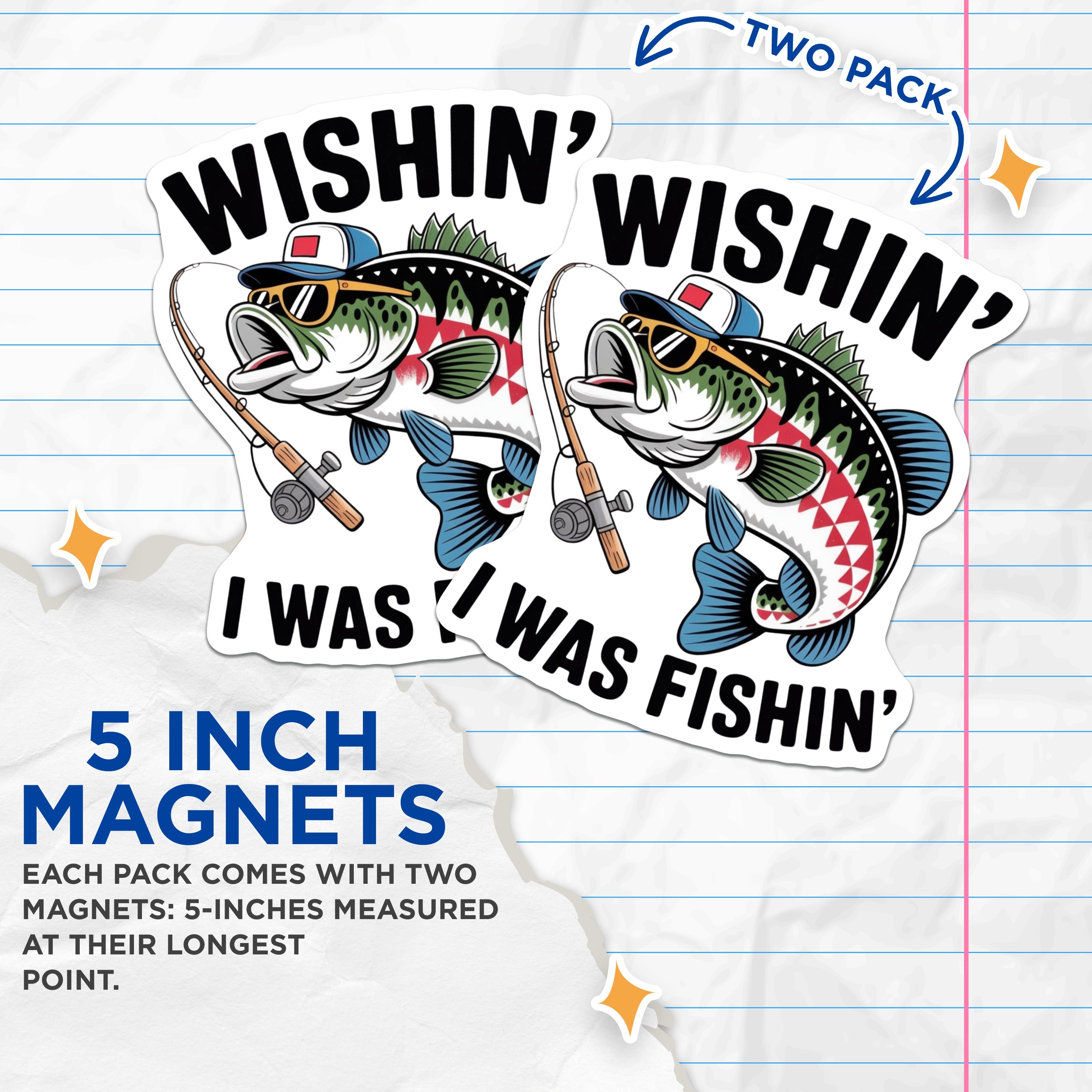 (2 Pack) Bass Fishing Magnets - Funny Angler Decor - Lake Life Accessories - Outdoorsman Items - Refrigerator Novelty - 5 Inches On Longest Side - Thick Durable Magnet - Made in USA - MAG38569