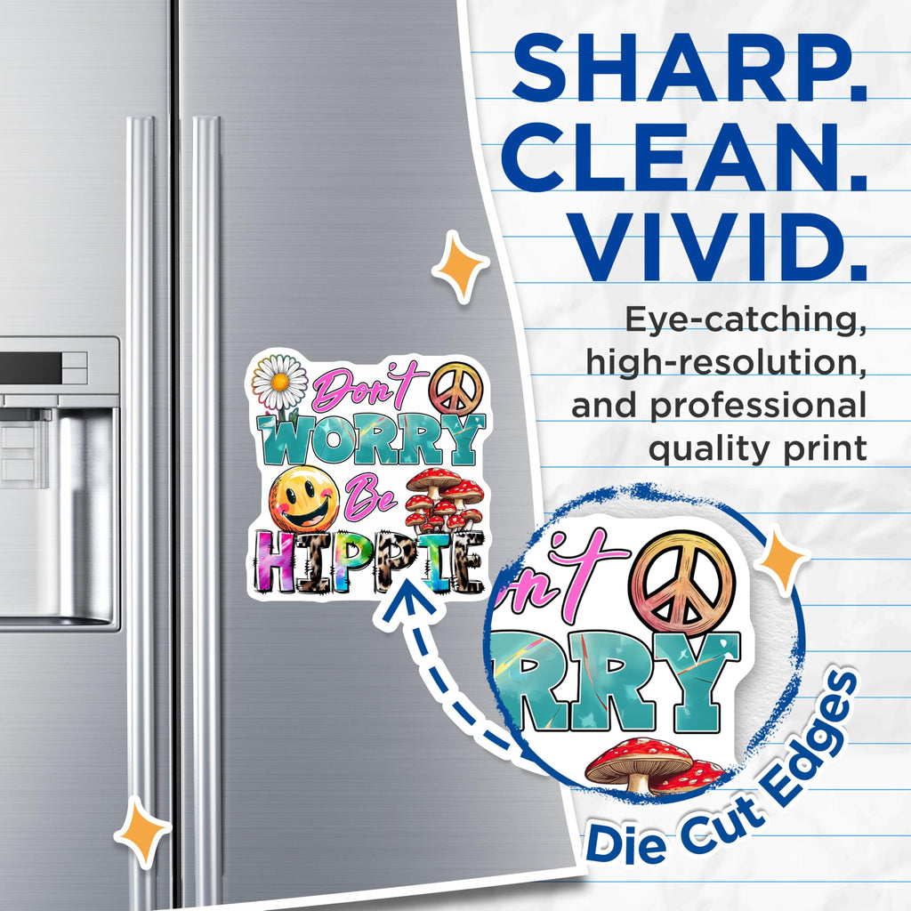 (2 Pack) Hippie Magnets - Dont Worry Be Hippie - Smiley Peace Sign Mushroom Magnets - 5" On Longest Side - Premium Magnet - for Cars, Refrigerators, Toolboxes, Lockers - Made in USA - MAG15082