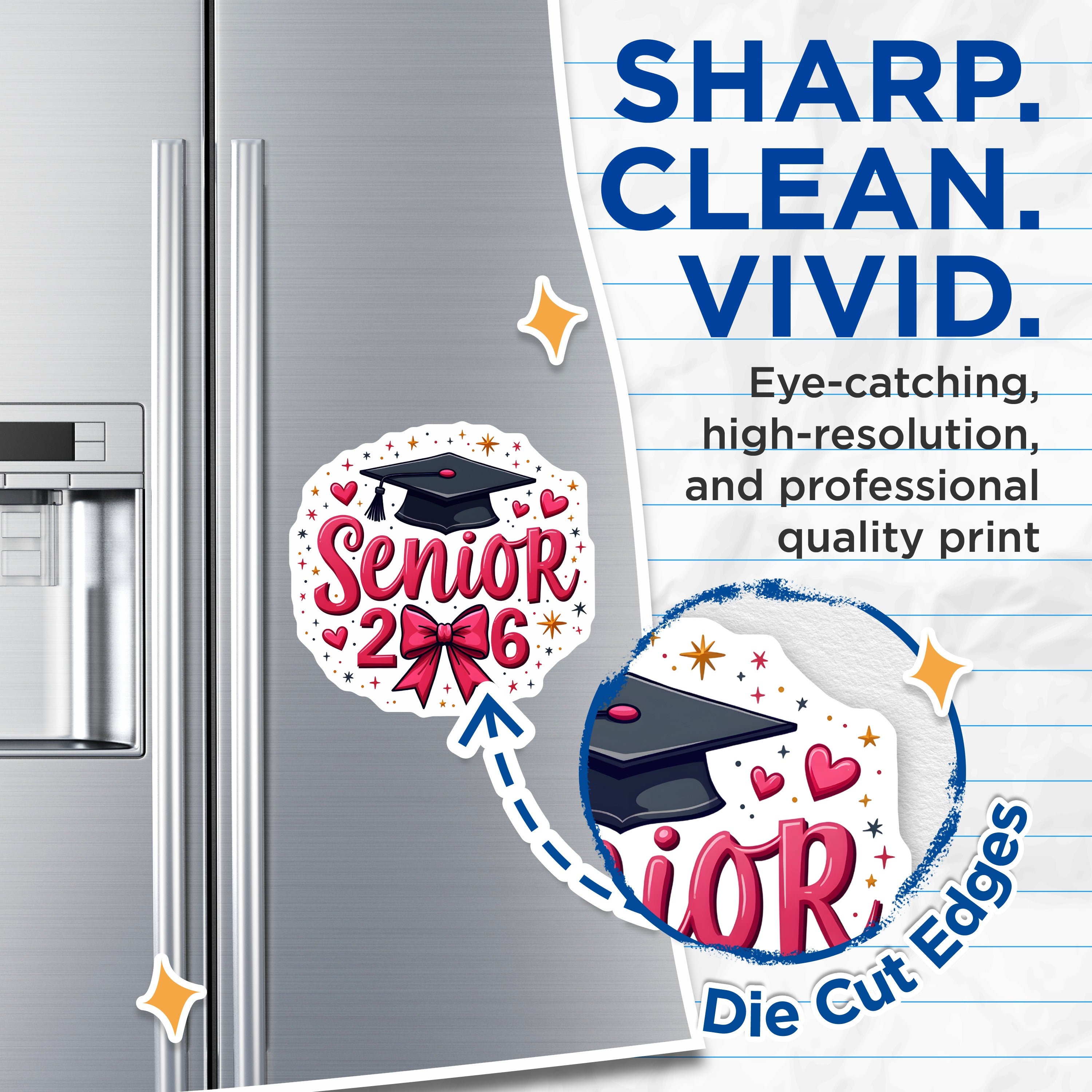 (2 Pack) Senior 2026 Magnets - Class of 2026 Decor - High School College Graduate - 5 Inches On Longest Side - Thick Durable Magnet - Made in USA - MAG39317