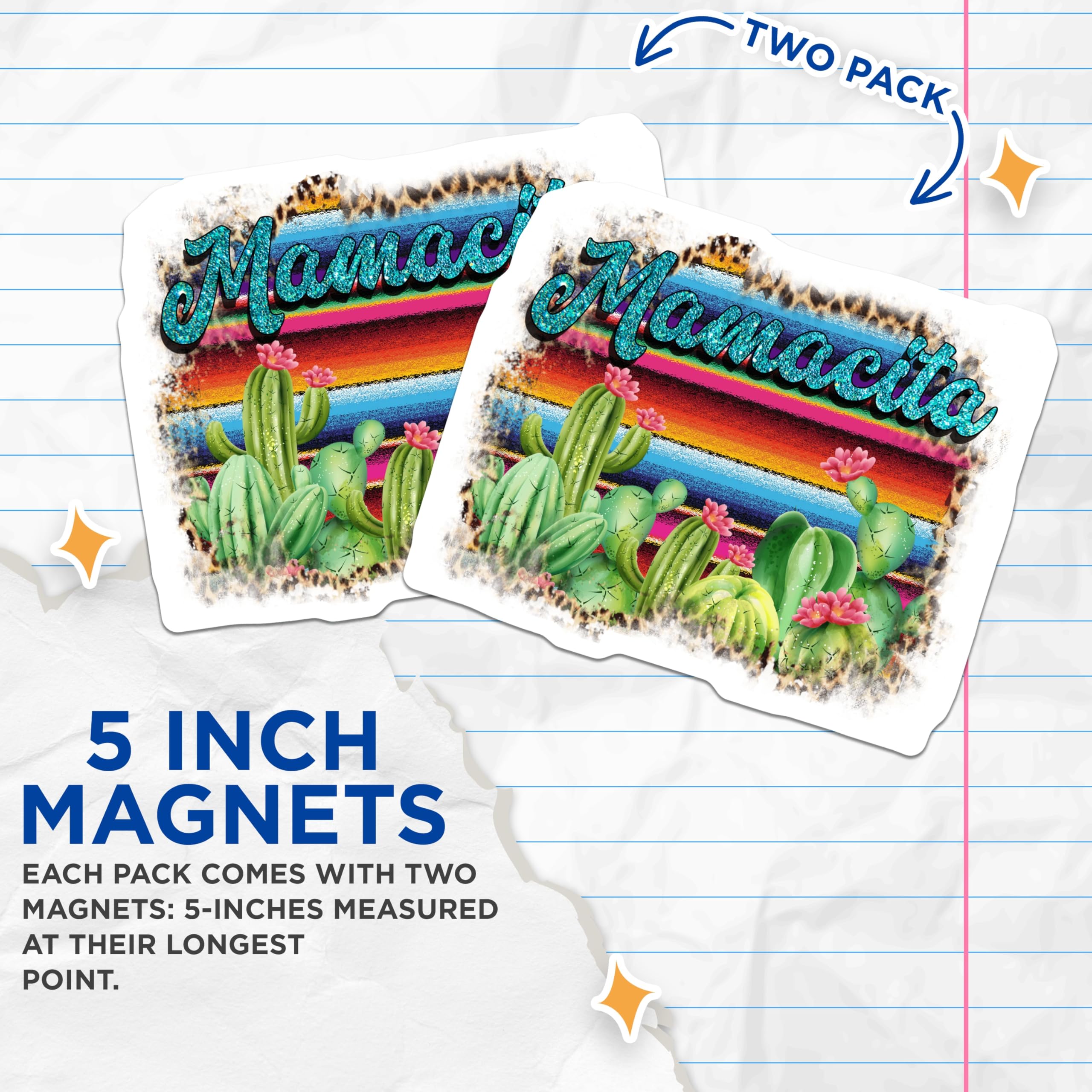 (2 Pack) Mamacita Magnets - Serape Cactus Mom Decor - Leopard Print Southwestern Refrigerator Magnets - 5 Inches On Longest Side - Thick Durable Magnet - Made in USA - MAG29756