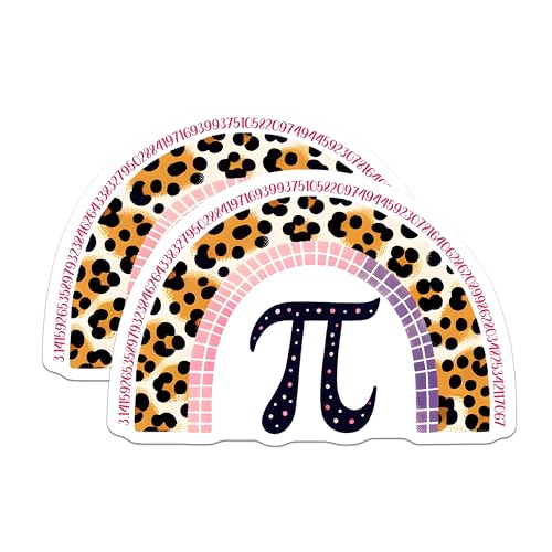 (2 Pack) Pi Day Math Stickers - Leopard Rainbow Math Humor - Unique Pi Nerd - 5" On Longest Side - Sticks to Smooth Flat Surfaces - Made in USA - BMCS8166