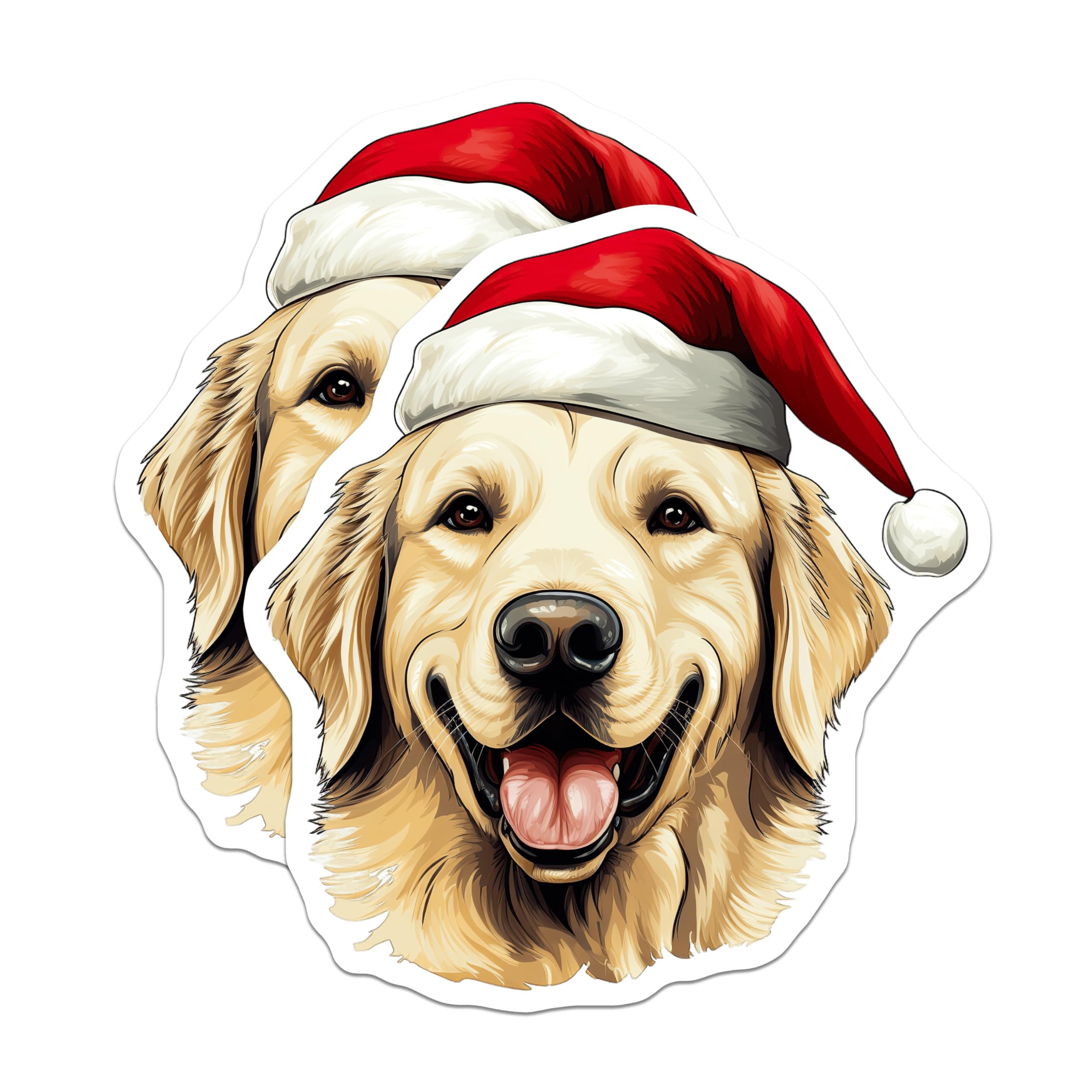 (2 Pack) Golden Retriever Magnets - Christmas Dog Breed Decor - Festive Canine Refrigerator Art - Happy Pet Holiday - 5 Inches On Longest Side - Thick Durable Magnet - Made in USA - MAG24725