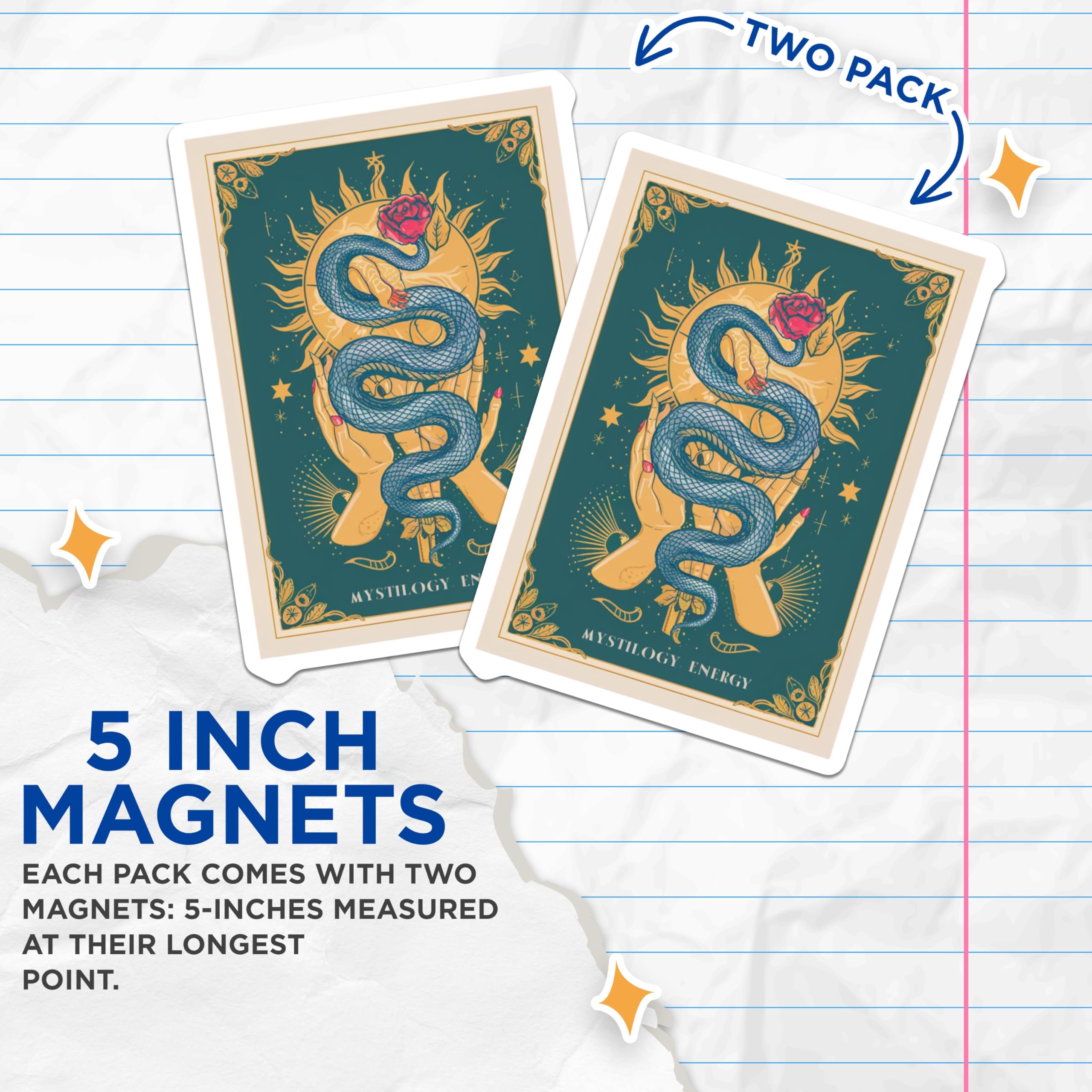 (2 Pack) Mystical Snake Magnets - Esoteric Sun Hands Art - Witchy Cosmic Energy Decor - 5 Inches On Longest Side - Thick Durable Magnet - Made in USA - MAG20208