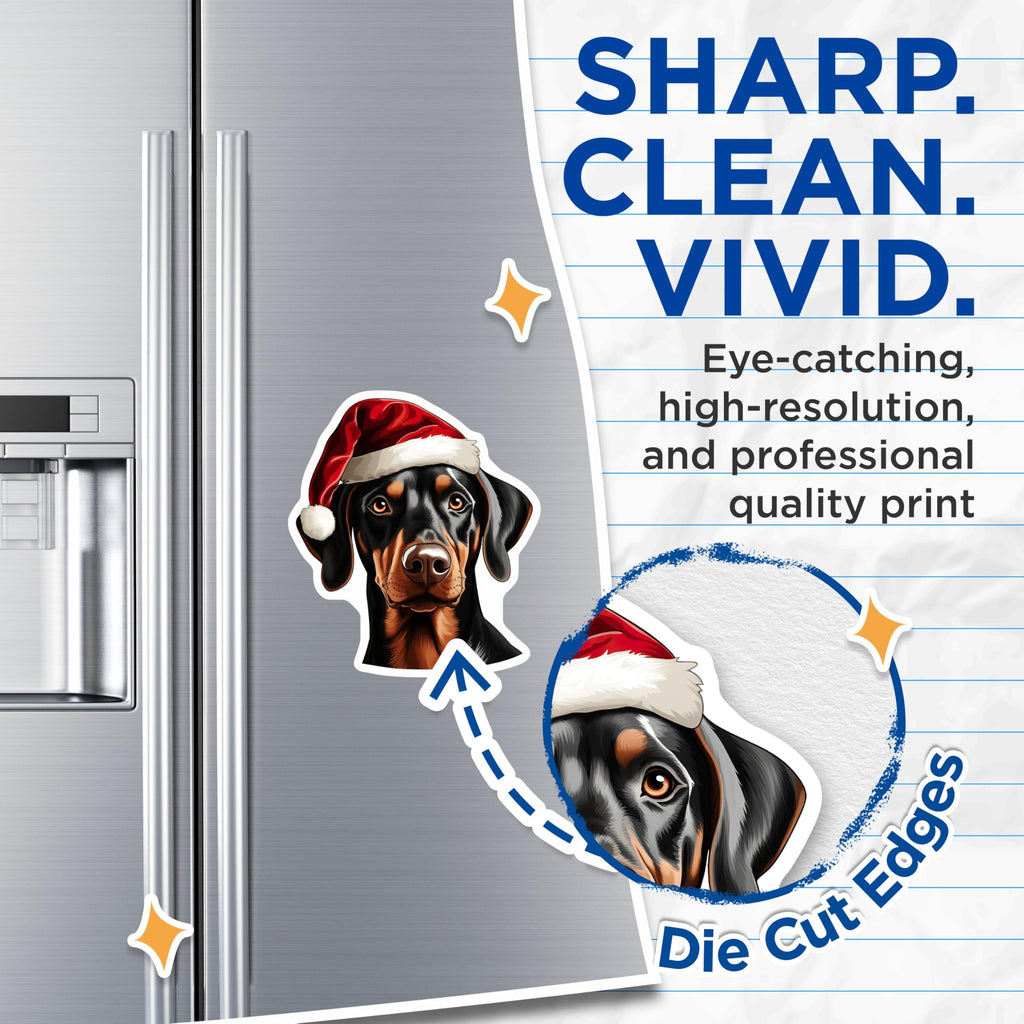 (2 Pack) Doberman Christmas Magnets - Santa Hat Doberman Dog Holiday Decor - Festive Pet Lover Refrigerator Magnets - 5 Inches On Longest Side - Thick Durable Magnet - Made in USA - MAG23314